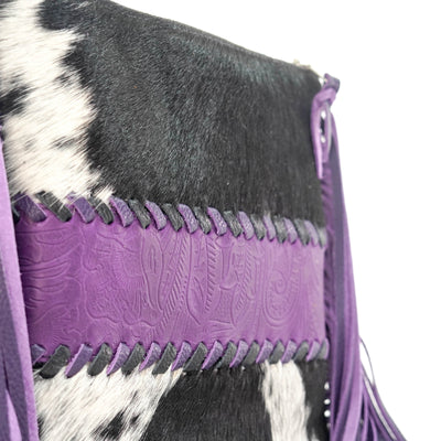 Shania - Black & White w/ Purple Denver Tool-Shania-Western-Cowhide-Bags-Handmade-Products-Gifts-Dancing Cactus Designs