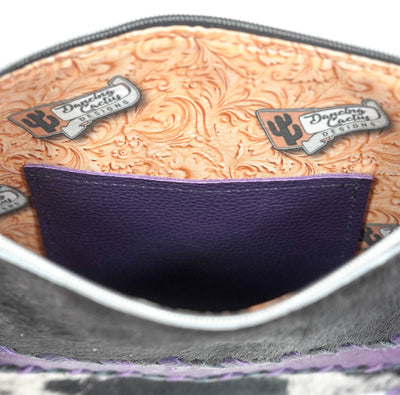 Shania - Black & White w/ Purple Denver Tool-Shania-Western-Cowhide-Bags-Handmade-Products-Gifts-Dancing Cactus Designs