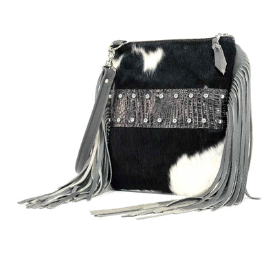 Shania - Black & White w/ Smoke Show Croc-Shania-Western-Cowhide-Bags-Handmade-Products-Gifts-Dancing Cactus Designs