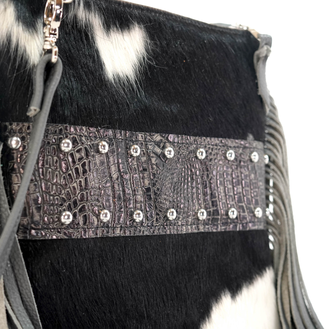 Shania - Black & White w/ Smoke Show Croc-Shania-Western-Cowhide-Bags-Handmade-Products-Gifts-Dancing Cactus Designs
