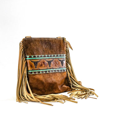 Shania - Brindle w/ Sepia Skulls-Shania-Western-Cowhide-Bags-Handmade-Products-Gifts-Dancing Cactus Designs