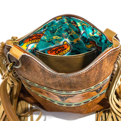 Shania - Brindle w/ Sepia Skulls-Shania-Western-Cowhide-Bags-Handmade-Products-Gifts-Dancing Cactus Designs