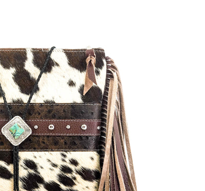 Shania - Chocolate & White w/ Walnut Ostrich-Shania-Western-Cowhide-Bags-Handmade-Products-Gifts-Dancing Cactus Designs