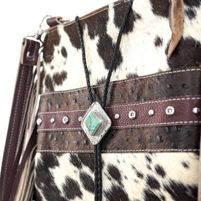Shania - Chocolate & White w/ Walnut Ostrich-Shania-Western-Cowhide-Bags-Handmade-Products-Gifts-Dancing Cactus Designs