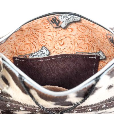 Shania - Chocolate & White w/ Walnut Ostrich-Shania-Western-Cowhide-Bags-Handmade-Products-Gifts-Dancing Cactus Designs