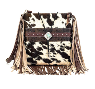 Shania - Chocolate & White w/ Walnut Ostrich-Shania-Western-Cowhide-Bags-Handmade-Products-Gifts-Dancing Cactus Designs