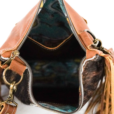 Shania - Dark Brindle w/ Turqouise Wildflower-Shania-Western-Cowhide-Bags-Handmade-Products-Gifts-Dancing Cactus Designs