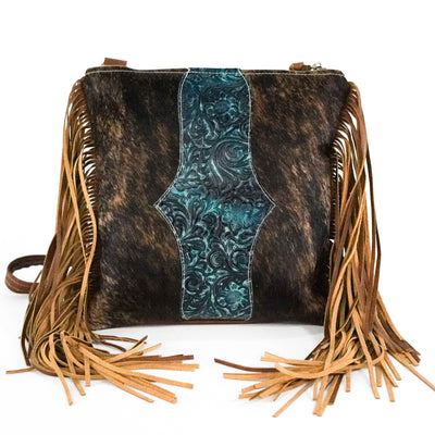 Shania - Dark Brindle w/ Turqouise Wildflower-Shania-Western-Cowhide-Bags-Handmade-Products-Gifts-Dancing Cactus Designs