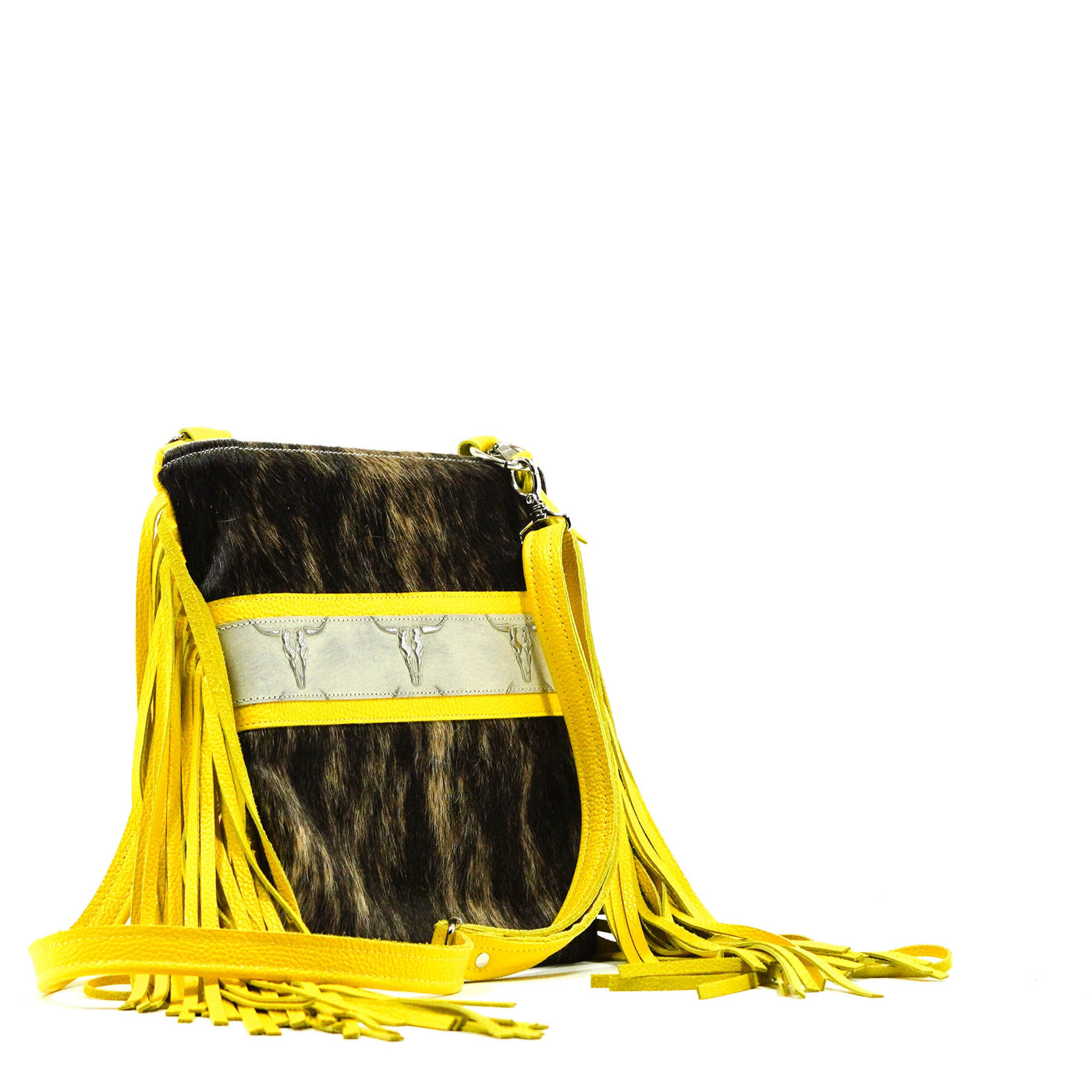Shania - Exotic Brindle w/ Ghost Skulls-Shania-Western-Cowhide-Bags-Handmade-Products-Gifts-Dancing Cactus Designs