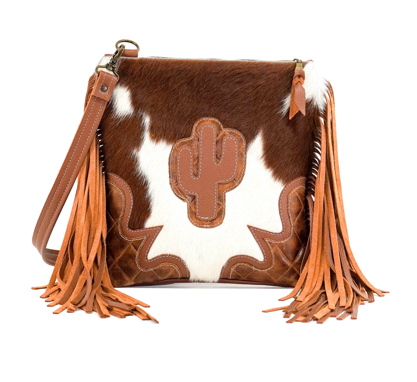Shania - Tricolor w/ Caramel Diamond Stitch-Shania-Western-Cowhide-Bags-Handmade-Products-Gifts-Dancing Cactus Designs