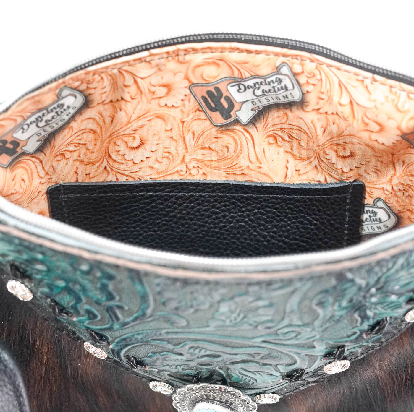 Shania - Tricolor w/ Indigo Tool-Shania-Western-Cowhide-Bags-Handmade-Products-Gifts-Dancing Cactus Designs