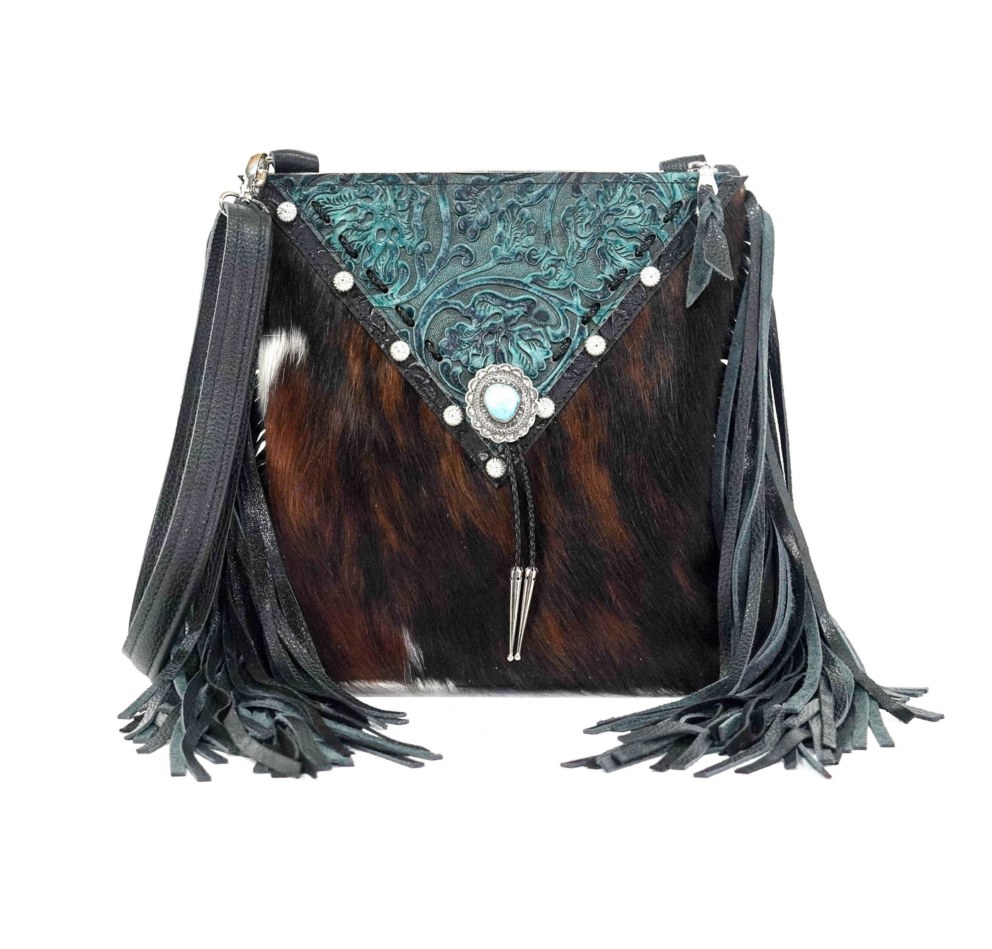 Shania - Tricolor w/ Indigo Tool-Shania-Western-Cowhide-Bags-Handmade-Products-Gifts-Dancing Cactus Designs