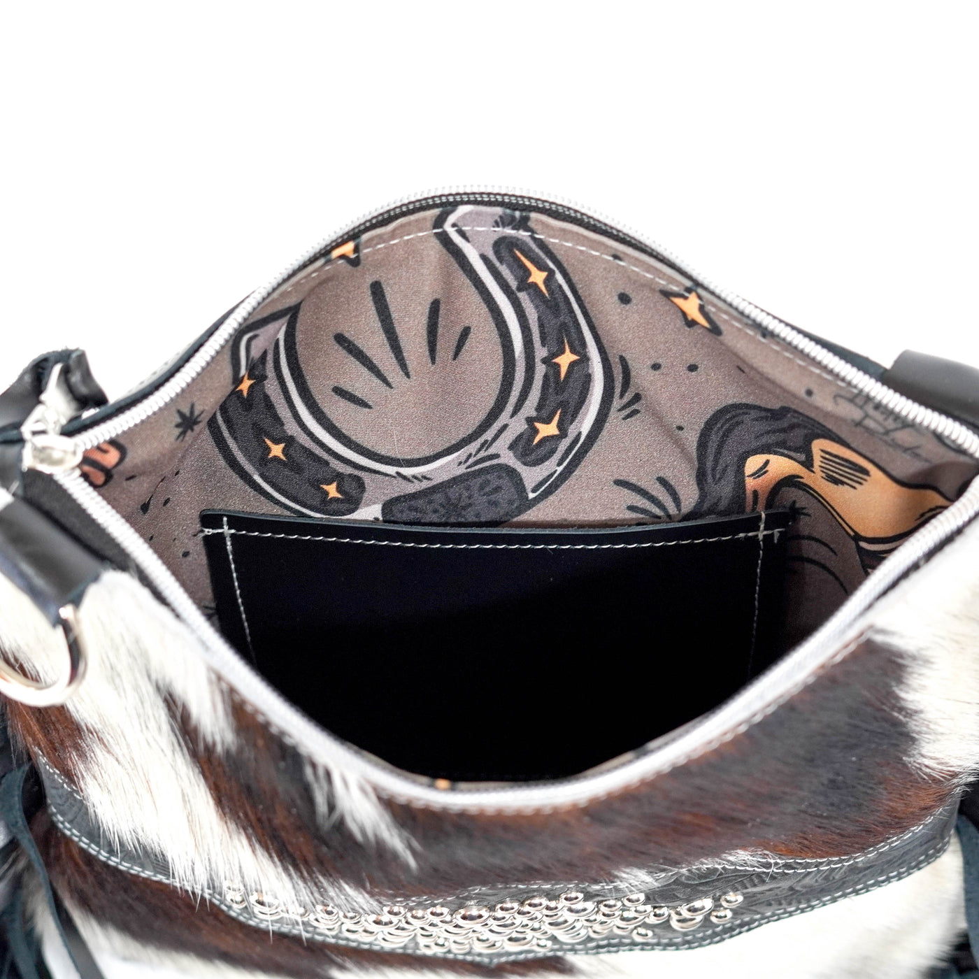 Shania - Tricolor w/ Onyx Denver Tool-Shania-Western-Cowhide-Bags-Handmade-Products-Gifts-Dancing Cactus Designs