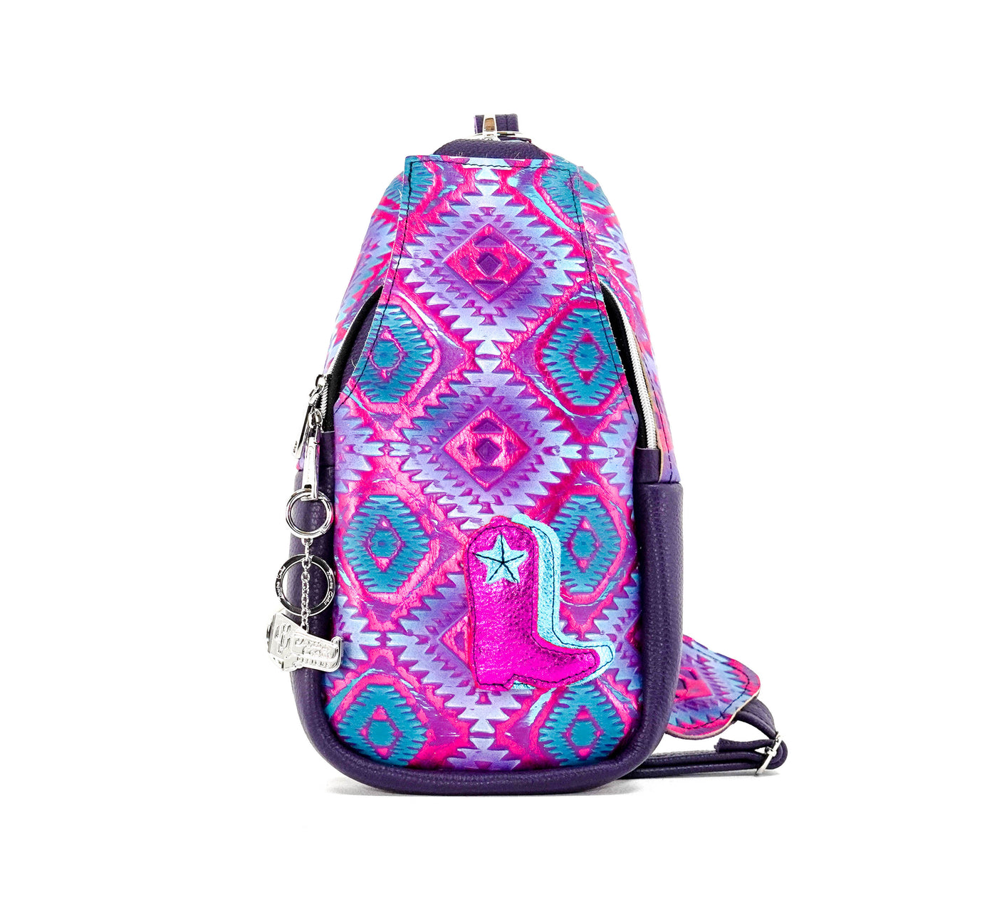 Sling Bag - All Embossed w/ Rio Aztec-Sling Bag-Western-Cowhide-Bags-Handmade-Products-Gifts-Dancing Cactus Designs