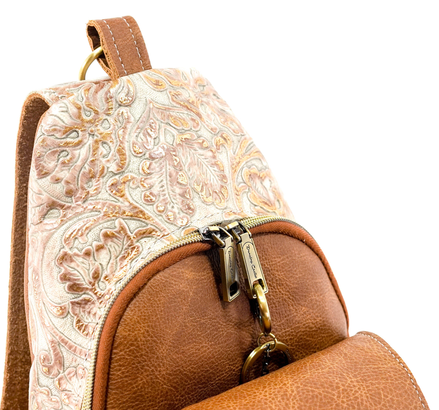 Sling Bag - All Embossed w/ Rose Gold Tool-Sling Bag-Western-Cowhide-Bags-Handmade-Products-Gifts-Dancing Cactus Designs