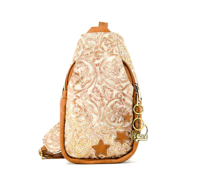 Sling Bag - All Embossed w/ Rose Gold Tool-Sling Bag-Western-Cowhide-Bags-Handmade-Products-Gifts-Dancing Cactus Designs
