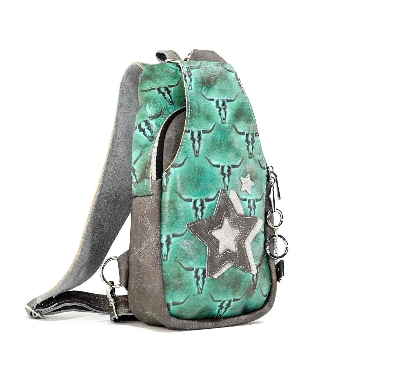 Sling Bag - All Embossed w/ Royston Skulls-Sling Bag-Western-Cowhide-Bags-Handmade-Products-Gifts-Dancing Cactus Designs