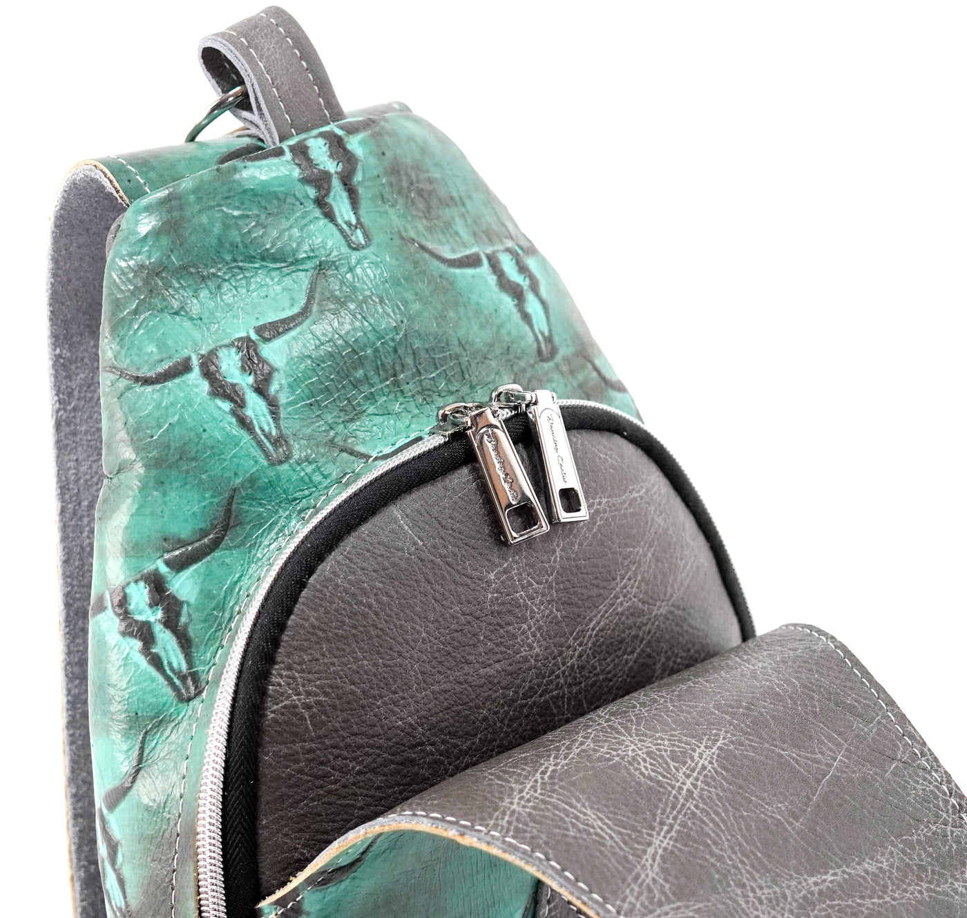 Sling Bag - All Embossed w/ Royston Skulls-Sling Bag-Western-Cowhide-Bags-Handmade-Products-Gifts-Dancing Cactus Designs