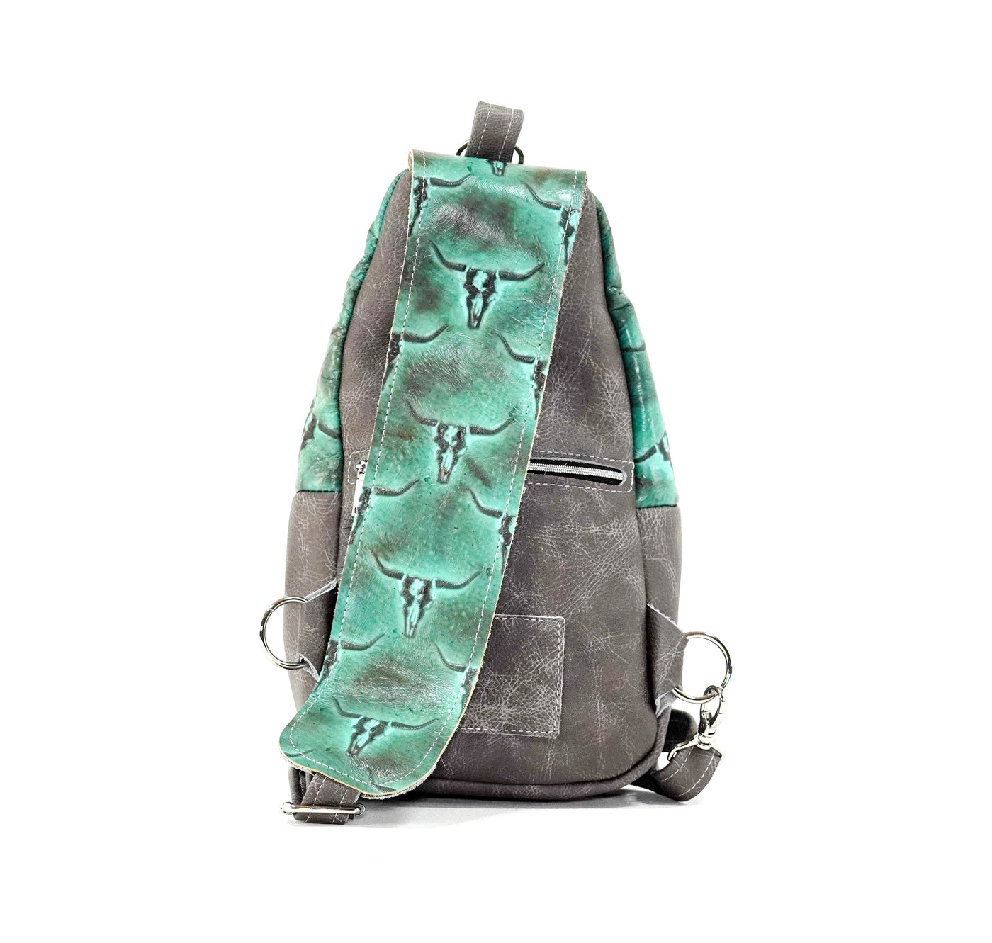 Sling Bag - All Embossed w/ Royston Skulls-Sling Bag-Western-Cowhide-Bags-Handmade-Products-Gifts-Dancing Cactus Designs