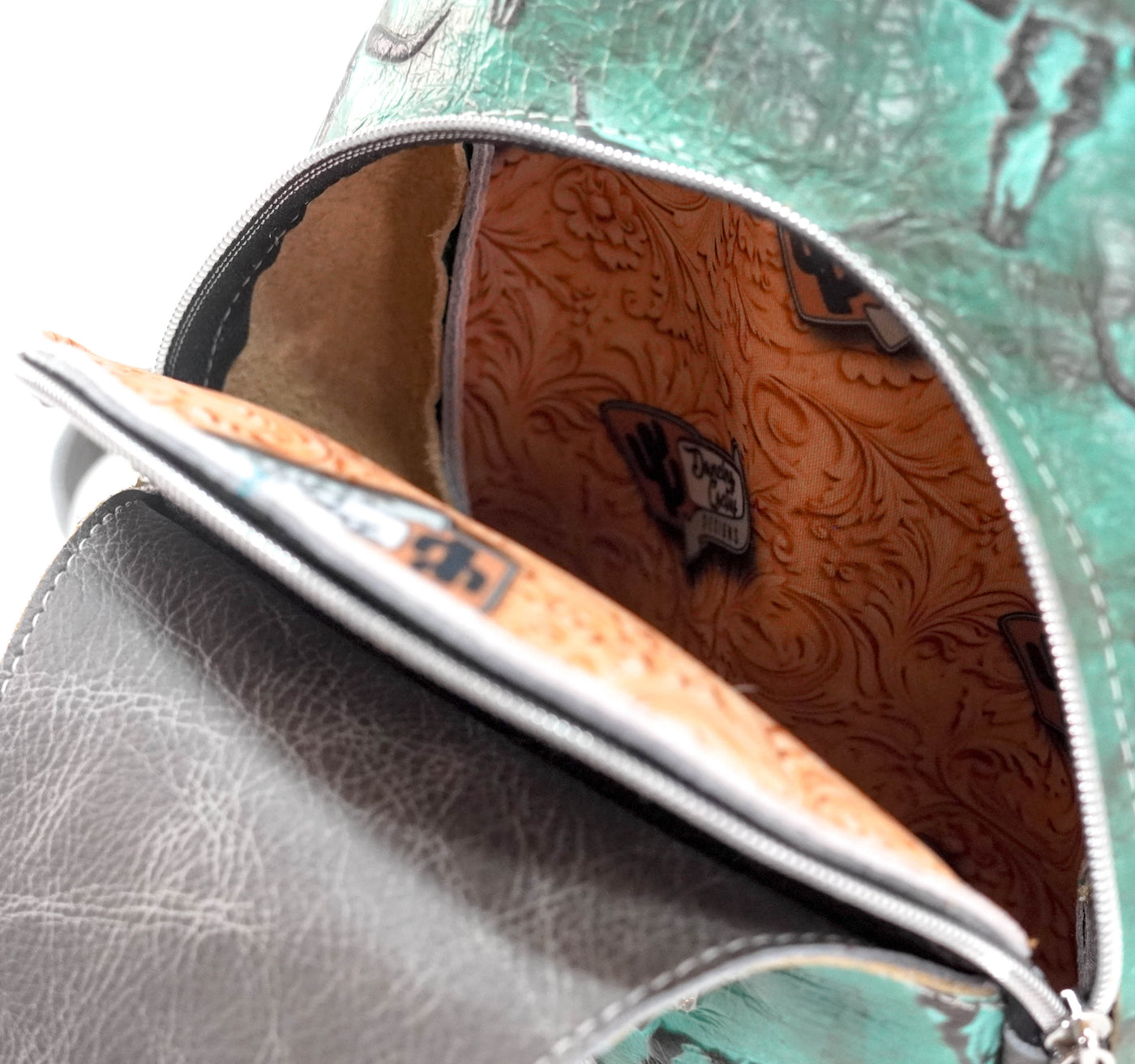 Sling Bag - All Embossed w/ Royston Skulls-Sling Bag-Western-Cowhide-Bags-Handmade-Products-Gifts-Dancing Cactus Designs