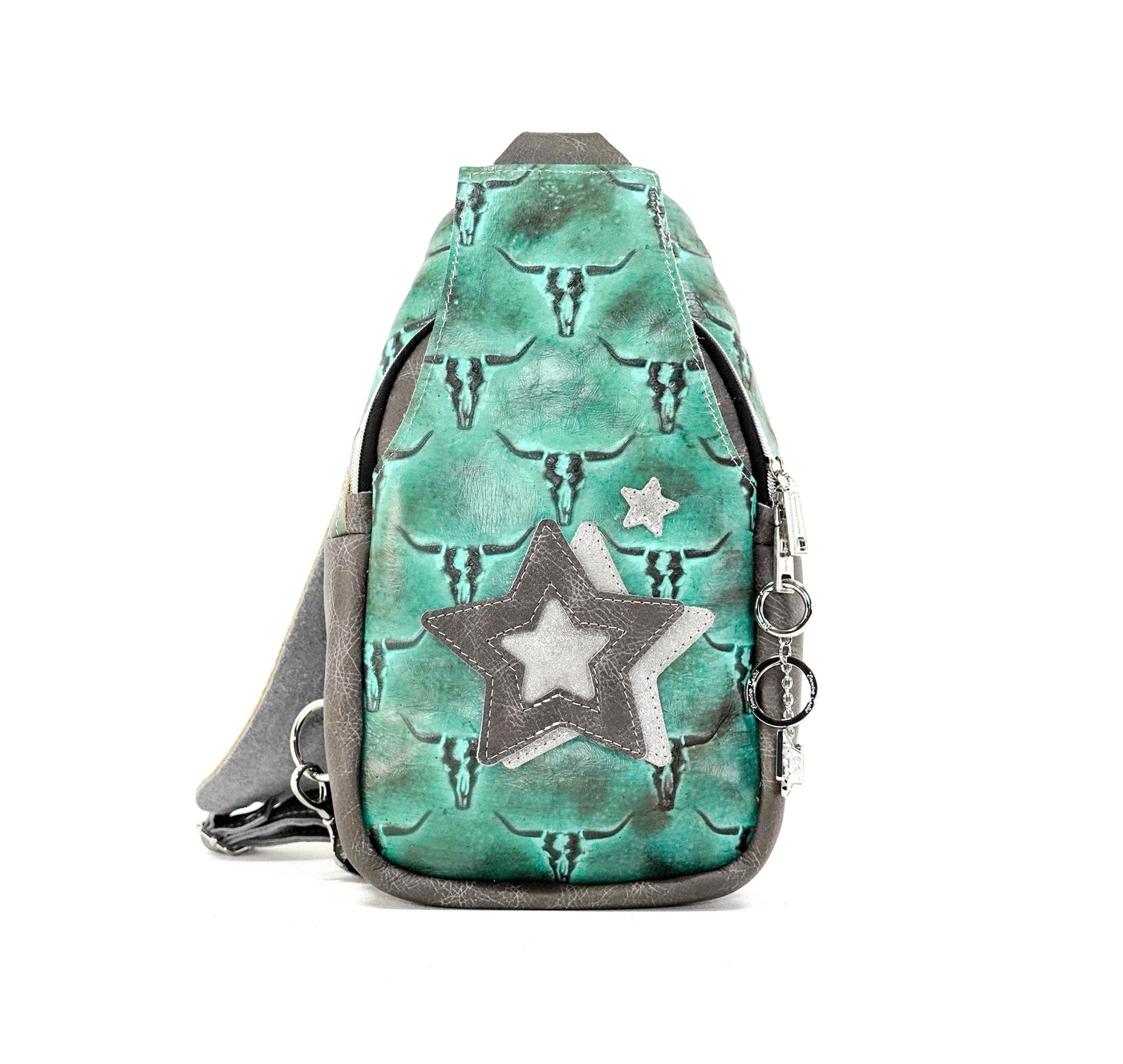 Sling Bag - All Embossed w/ Royston Skulls-Sling Bag-Western-Cowhide-Bags-Handmade-Products-Gifts-Dancing Cactus Designs