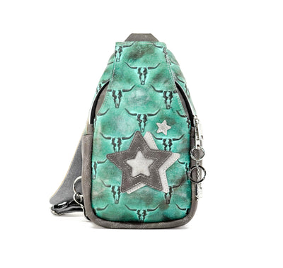 Sling Bag - All Embossed w/ Royston Skulls-Sling Bag-Western-Cowhide-Bags-Handmade-Products-Gifts-Dancing Cactus Designs