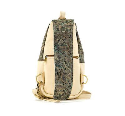 Sling Bag - All Embossed w/ Turquoise Autumn-Sling Bag-Western-Cowhide-Bags-Handmade-Products-Gifts-Dancing Cactus Designs