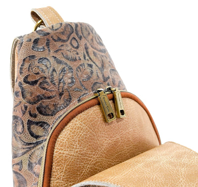 Sling Bag - Brindle w/ Deadwood Roses-Sling Bag-Western-Cowhide-Bags-Handmade-Products-Gifts-Dancing Cactus Designs
