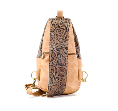 Sling Bag - Brindle w/ Deadwood Roses-Sling Bag-Western-Cowhide-Bags-Handmade-Products-Gifts-Dancing Cactus Designs