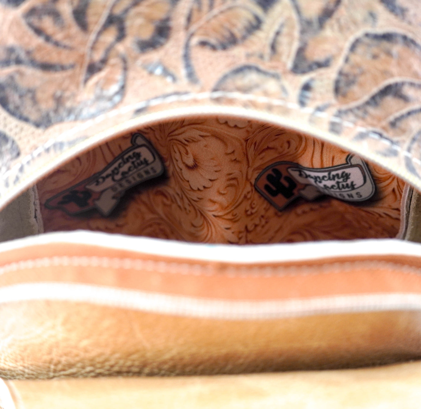 Sling Bag - Brindle w/ Deadwood Roses-Sling Bag-Western-Cowhide-Bags-Handmade-Products-Gifts-Dancing Cactus Designs