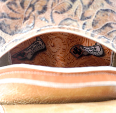 Sling Bag - Brindle w/ Deadwood Roses-Sling Bag-Western-Cowhide-Bags-Handmade-Products-Gifts-Dancing Cactus Designs
