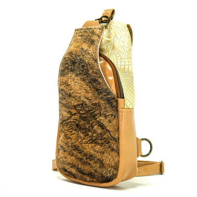 Sling Bag - Brindle w/ Engraving-Sling Bag-Western-Cowhide-Bags-Handmade-Products-Gifts-Dancing Cactus Designs