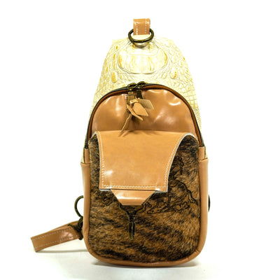 Sling Bag - Brindle w/ Engraving-Sling Bag-Western-Cowhide-Bags-Handmade-Products-Gifts-Dancing Cactus Designs