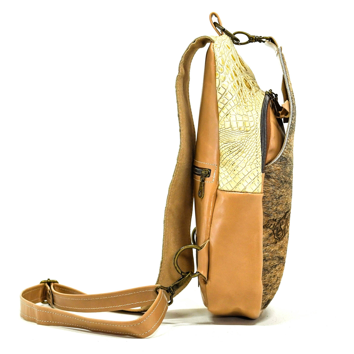 Sling Bag - Brindle w/ Engraving-Sling Bag-Western-Cowhide-Bags-Handmade-Products-Gifts-Dancing Cactus Designs