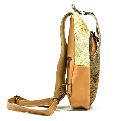 Sling Bag - Brindle w/ Engraving-Sling Bag-Western-Cowhide-Bags-Handmade-Products-Gifts-Dancing Cactus Designs