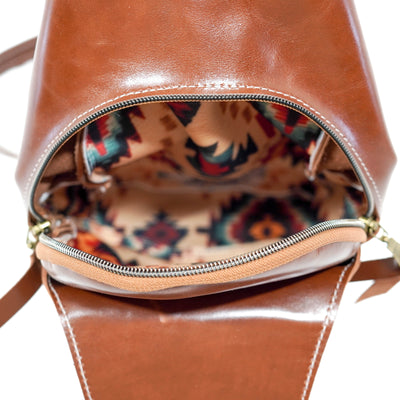 Sling Bag - Cognac Leather w/ Boot Stitch Embroidery-Sling Bag-Western-Cowhide-Bags-Handmade-Products-Gifts-Dancing Cactus Designs