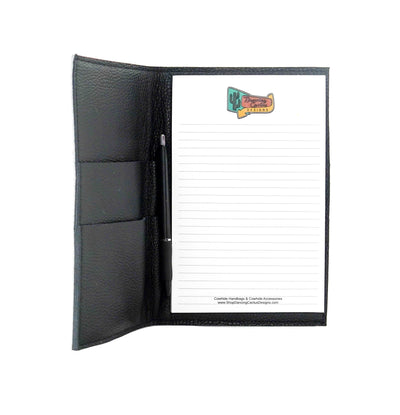 Small Notepad Cover - Black & White w/ Basil Diamond Stitch-Small Notepad Cover-Western-Cowhide-Bags-Handmade-Products-Gifts-Dancing Cactus Designs