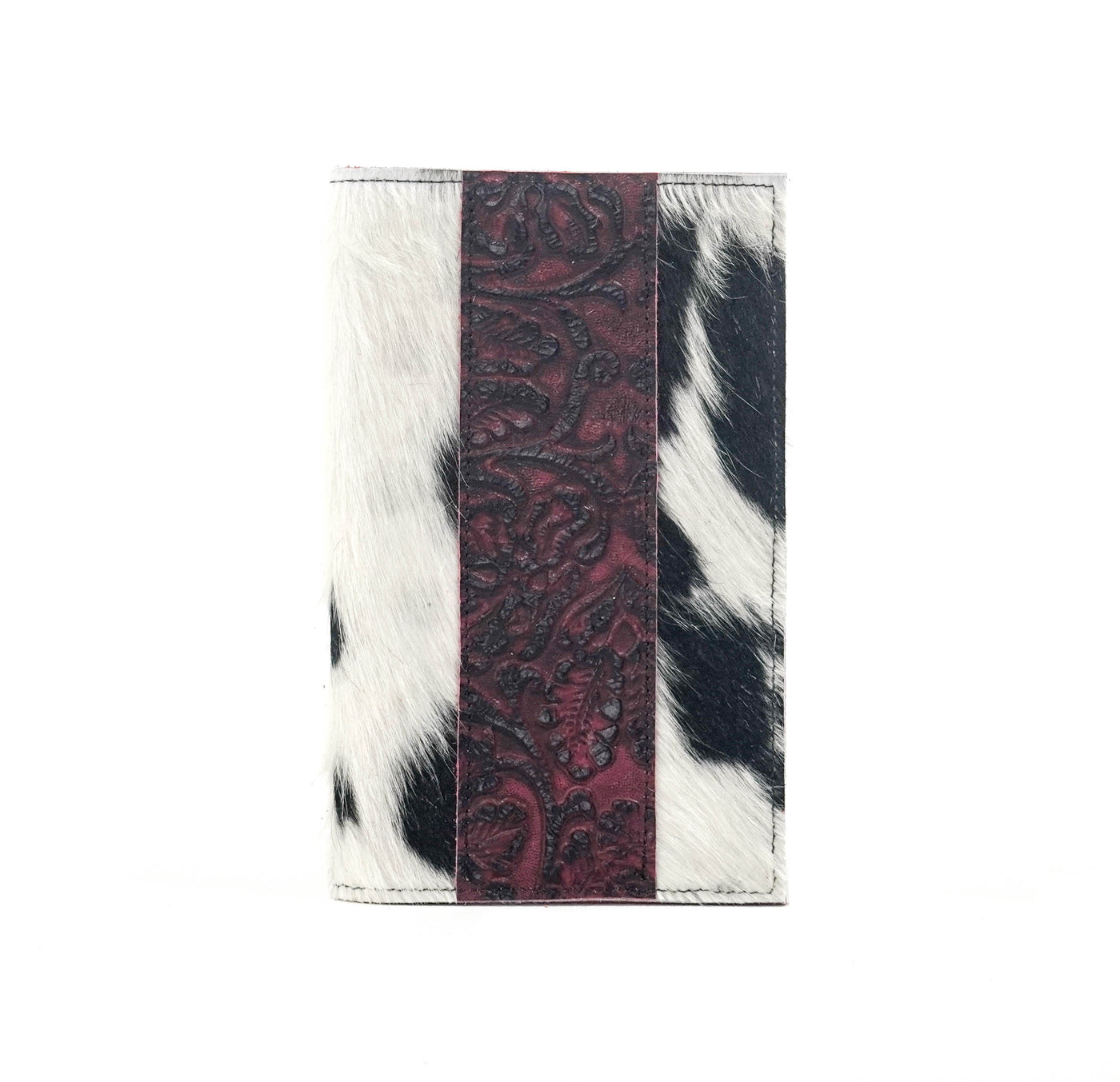 Small Notepad Cover - Black & White w/ Burgundy Tool-Small Notepad Cover-Western-Cowhide-Bags-Handmade-Products-Gifts-Dancing Cactus Designs