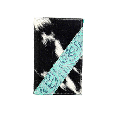 Small Notepad Cover - Black & White w/ Royston Tool-Small Notepad Cover-Western-Cowhide-Bags-Handmade-Products-Gifts-Dancing Cactus Designs