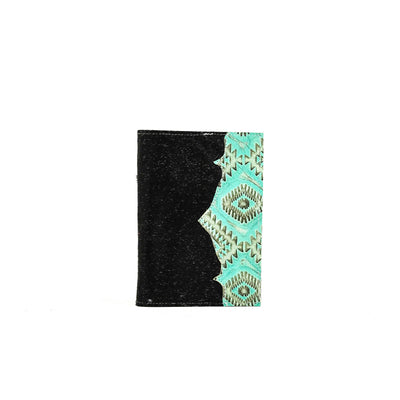 Small Notepad Cover - Dark Brindle w/ Caribbean Aztec-Small Notepad Cover-Western-Cowhide-Bags-Handmade-Products-Gifts-Dancing Cactus Designs