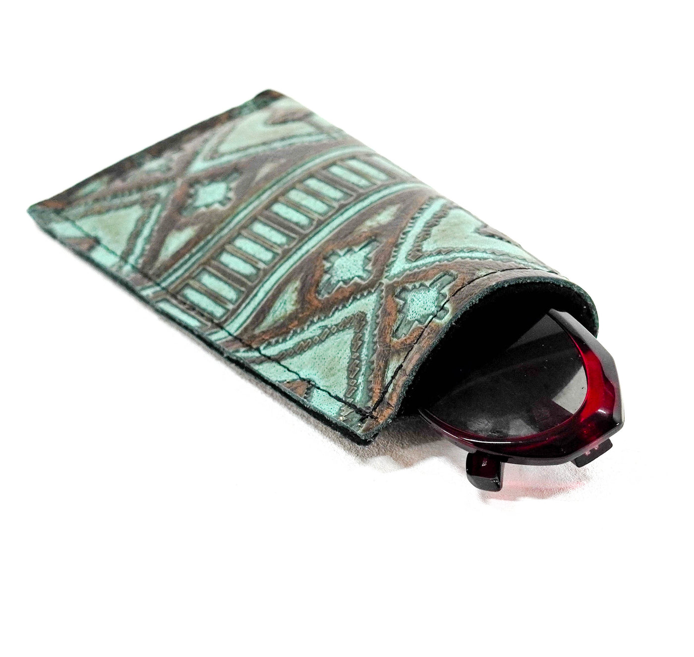 Sunglass Case - All Embossed w/ Lagoon Navajo-Sunglass Case-Western-Cowhide-Bags-Handmade-Products-Gifts-Dancing Cactus Designs