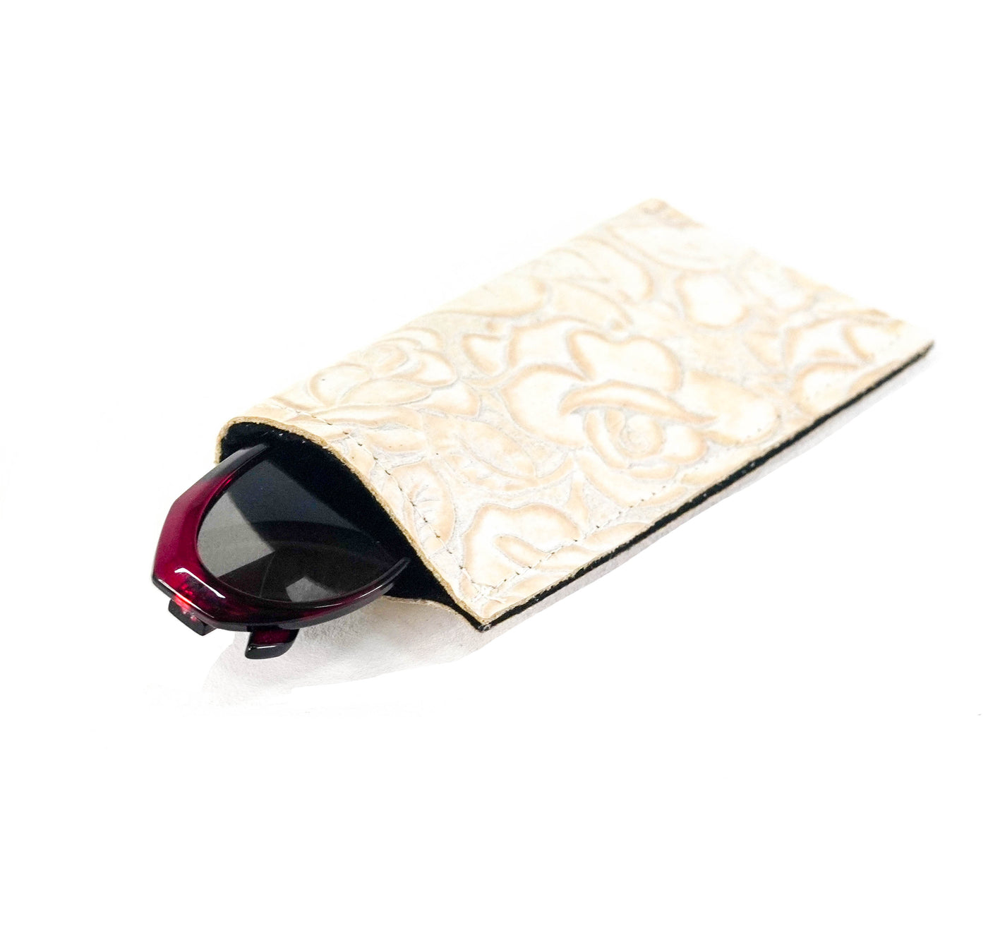 Sunglass Case - All Embossed w/ Marshmallow Roses-Sunglass Case-Western-Cowhide-Bags-Handmade-Products-Gifts-Dancing Cactus Designs