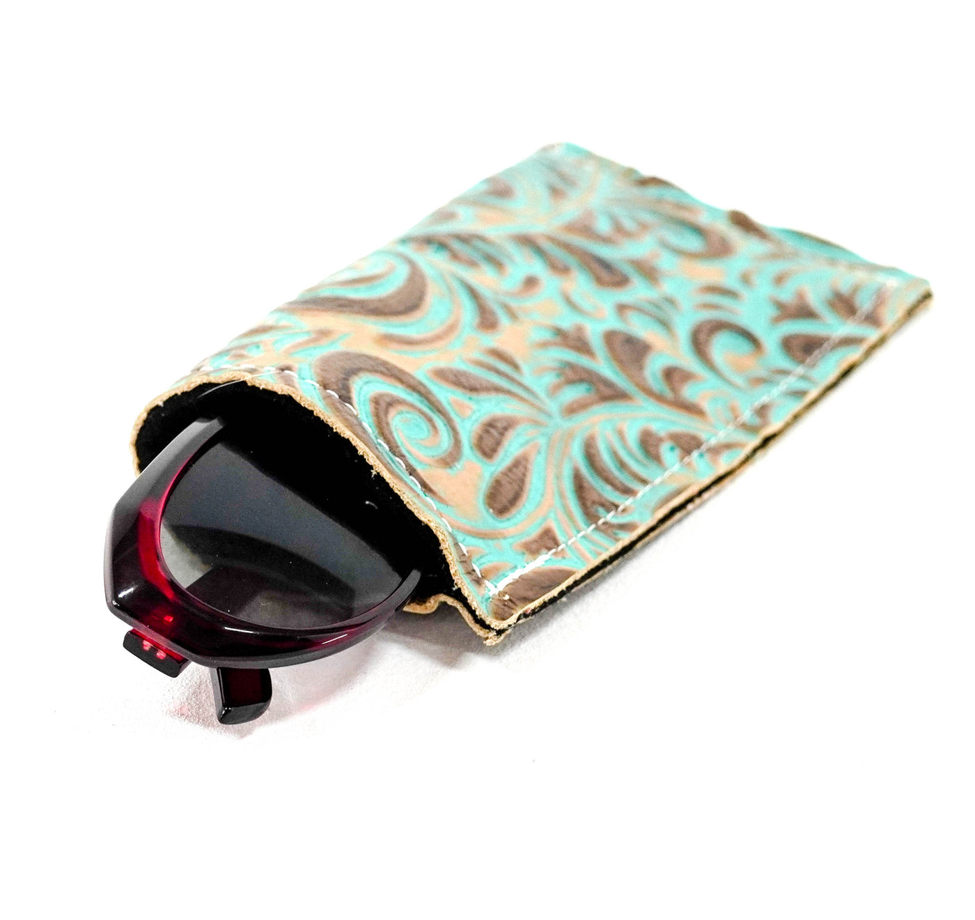 Sunglass Case - All Embossed w/ Turquoise Caracole-Sunglass Case-Western-Cowhide-Bags-Handmade-Products-Gifts-Dancing Cactus Designs