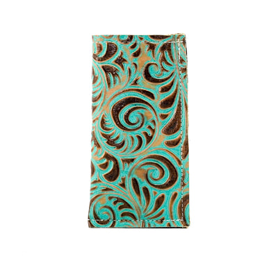 Sunglass Case - All Embossed w/ Turquoise Caracole-Sunglass Case-Western-Cowhide-Bags-Handmade-Products-Gifts-Dancing Cactus Designs