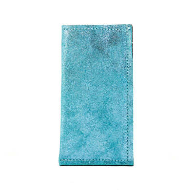Sunglass Case - All Leather w/ Turquoise Glitter-Sunglass Case-Western-Cowhide-Bags-Handmade-Products-Gifts-Dancing Cactus Designs