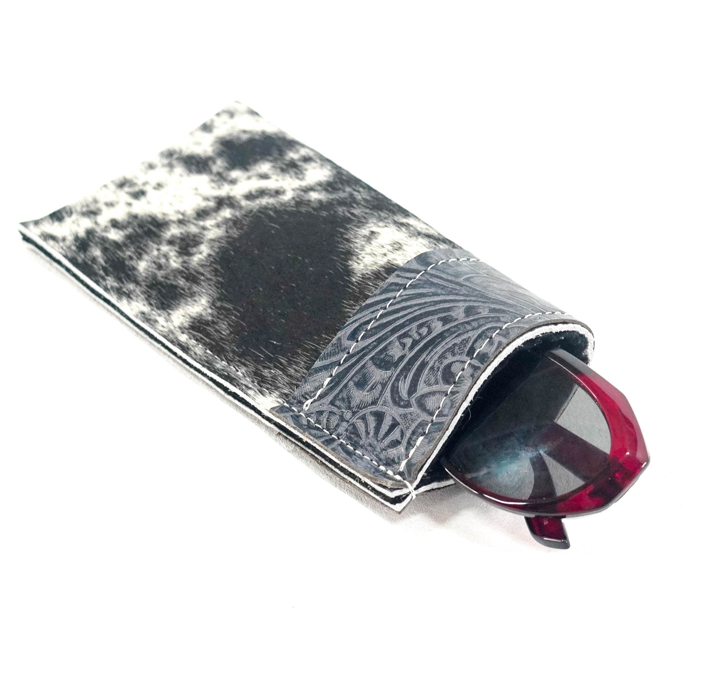 Sunglass Case - Black & White w/ Blue Jean Tool-Sunglass Case-Western-Cowhide-Bags-Handmade-Products-Gifts-Dancing Cactus Designs