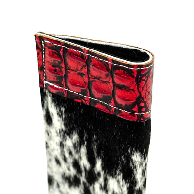 Sunglass Case - Black & White w/ Red Croc-Sunglass Case-Western-Cowhide-Bags-Handmade-Products-Gifts-Dancing Cactus Designs