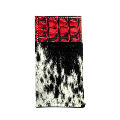 Sunglass Case - Black & White w/ Red Croc-Sunglass Case-Western-Cowhide-Bags-Handmade-Products-Gifts-Dancing Cactus Designs