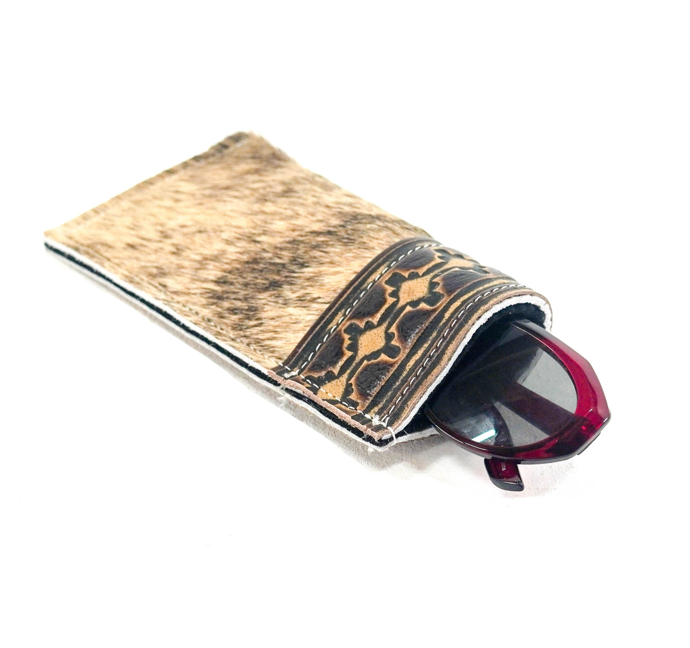 Sunglass Case - Brindle w/ Cowboy Navajo-Sunglass Case-Western-Cowhide-Bags-Handmade-Products-Gifts-Dancing Cactus Designs