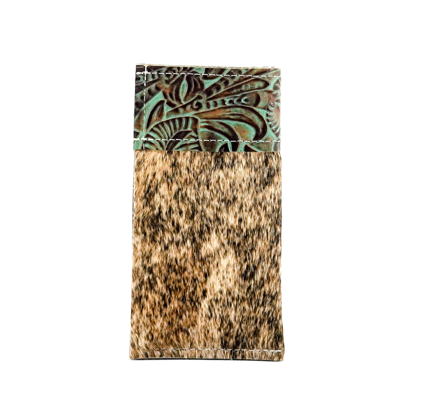 Sunglass Case - Brindle w/ Turquoise Dallas Tool-Sunglass Case-Western-Cowhide-Bags-Handmade-Products-Gifts-Dancing Cactus Designs